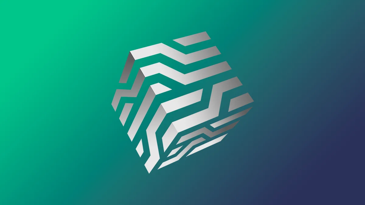 Pixel Cube hovering over gradient background